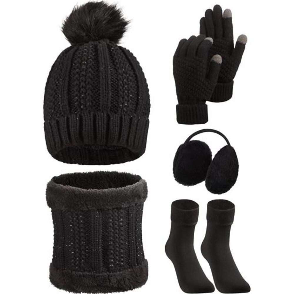 Womens winter hat scarf gloves set fleece lined touchscreen beanie earmuffs